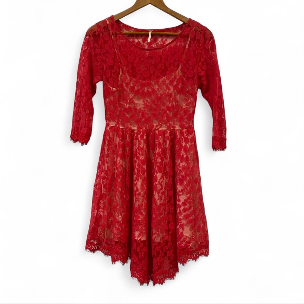 Free People Vibrant Red Lace Dress